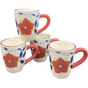 Pier 1 PORTALEGRE Floral Coffee Tea Cup Mug Set of 4